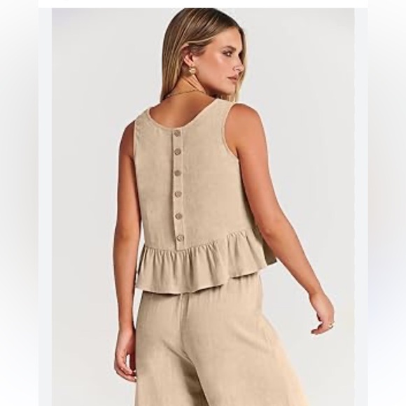 Tan 2 piece Linen Vacation Set NWOT SIZE M - Picture 3 of 8
